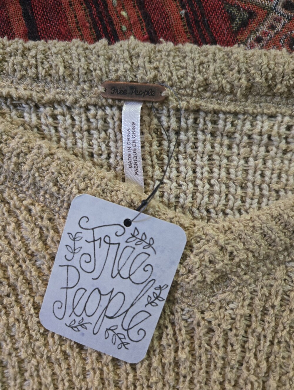 Free People Textured Cream Knit Scoop-Neck Sweater